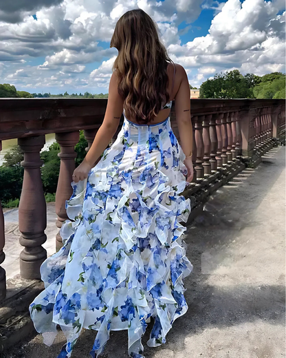 Women's Floral Maxi Dress Ruffle Design