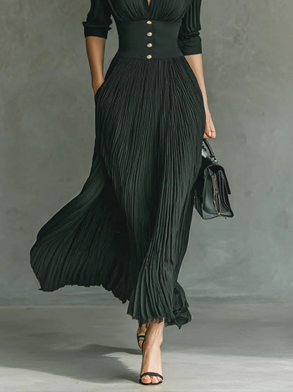 Elegant V Neck Maxi Dress with Fitted Waist