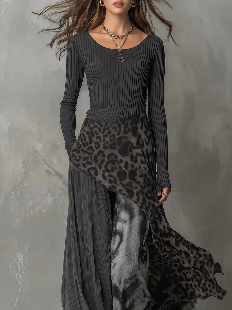 Animal Print Long Sleeve Maxi Dress