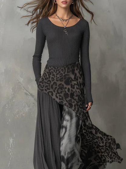 Animal Print Long Sleeve Maxi Dress