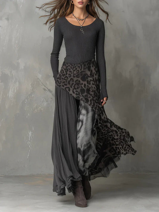 Animal Print Long Sleeve Maxi Dress - OutfitLondon