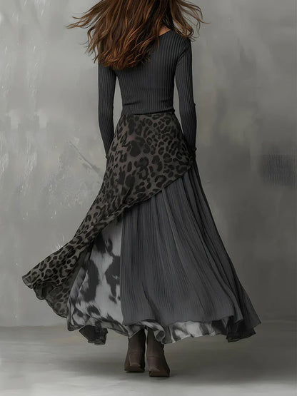 Animal Print Long Sleeve Maxi Dress