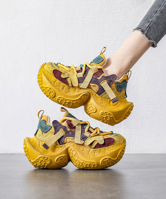 Women's Suede Platform Sneakers Yellow - OutfitLondon
