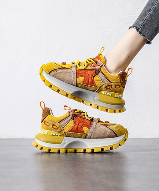 Women's Suede Platform Sneakers Yellow Comfortable - OutfitLondon