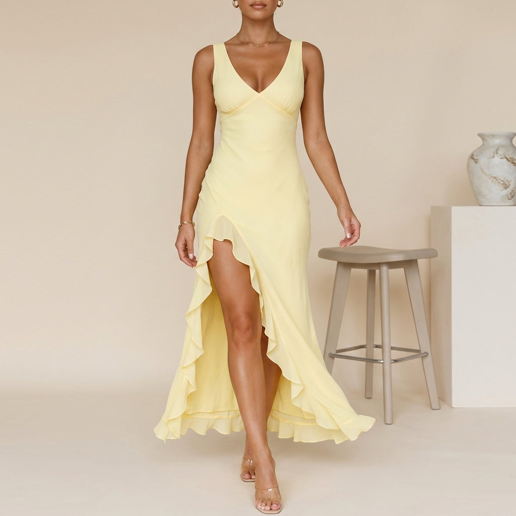Chic V Neck Maxi Dress for Women Summer