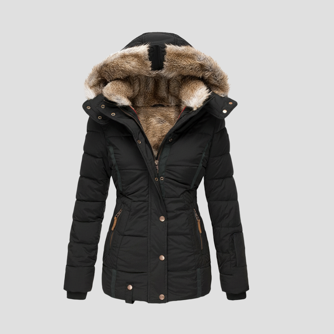 Warm Women's Down Puffer Jacket with Faux Fur Hood