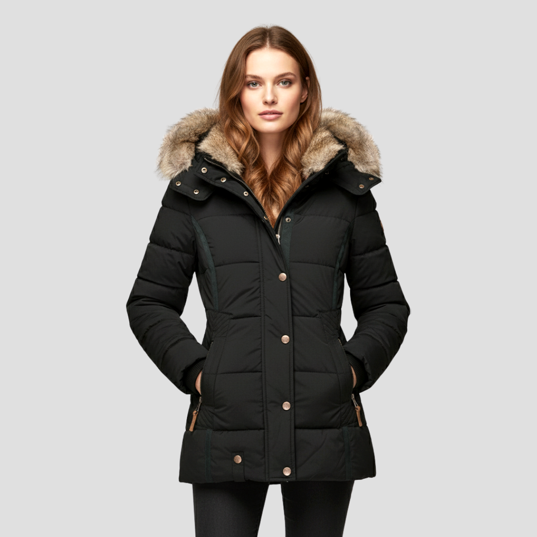 Warm Women's Down Puffer Jacket with Faux Fur Hood