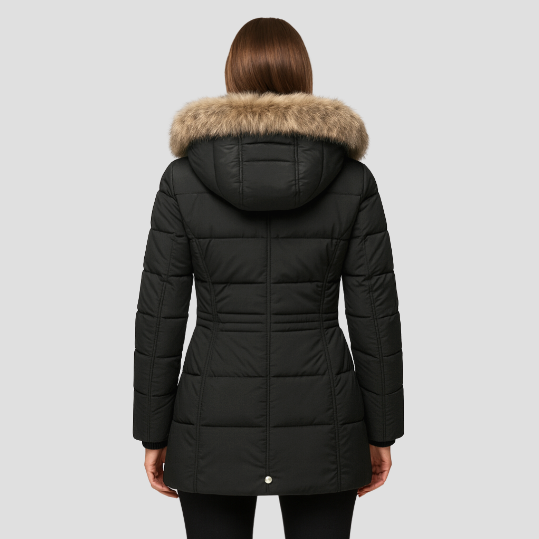 Warm Women's Down Puffer Jacket with Faux Fur Hood