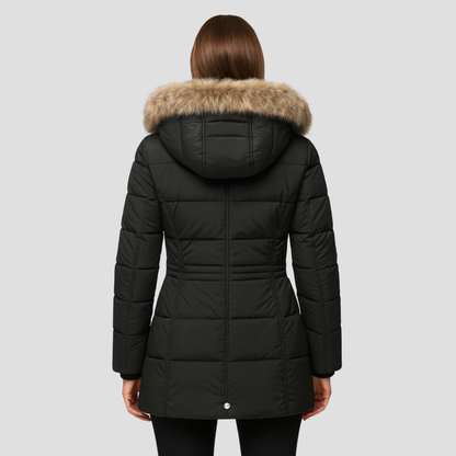 Warm Women's Down Puffer Jacket with Faux Fur Hood