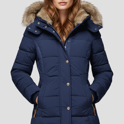 Warm Women's Down Puffer Jacket with Faux Fur Hood