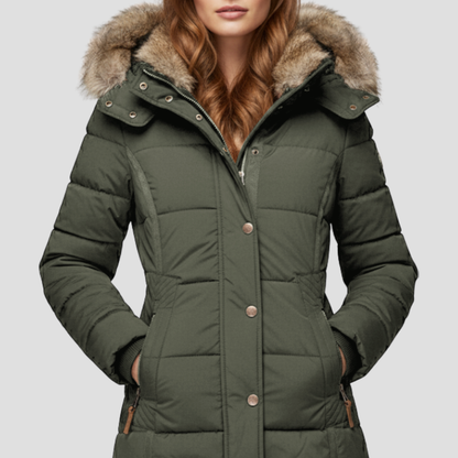 Warm Women's Down Puffer Jacket with Faux Fur Hood