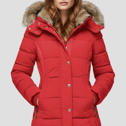 Warm Women's Down Puffer Jacket with Faux Fur Hood