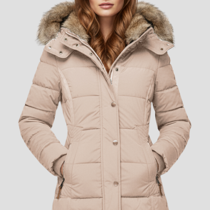 Warm Women's Down Puffer Jacket with Faux Fur Hood