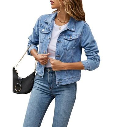 Classic Womens Blue Jean Jacket With Buttons