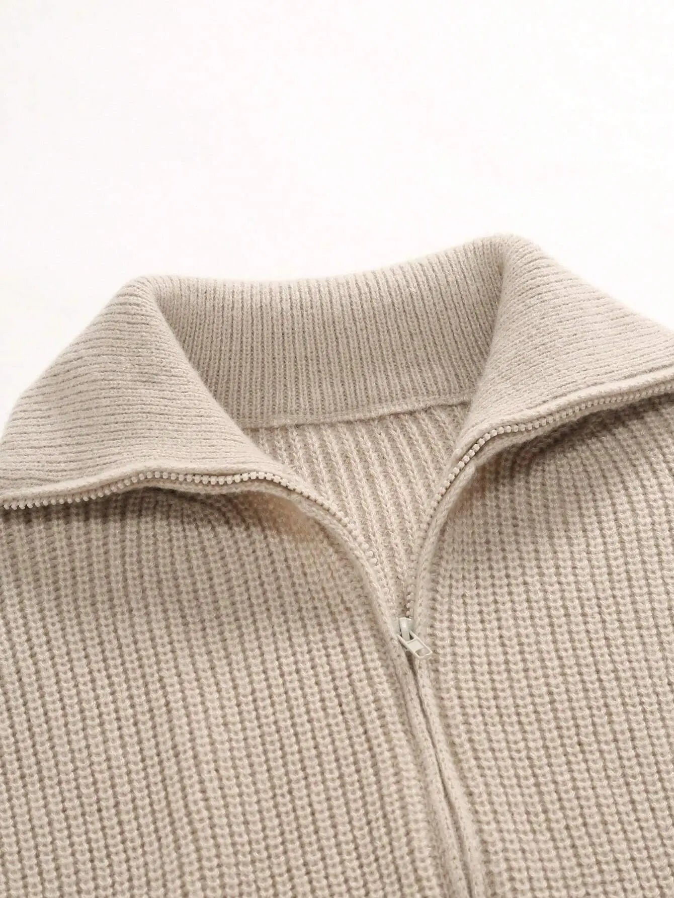 Cozy Zip Up Cardigan - Soft Knit Ribbed Detail