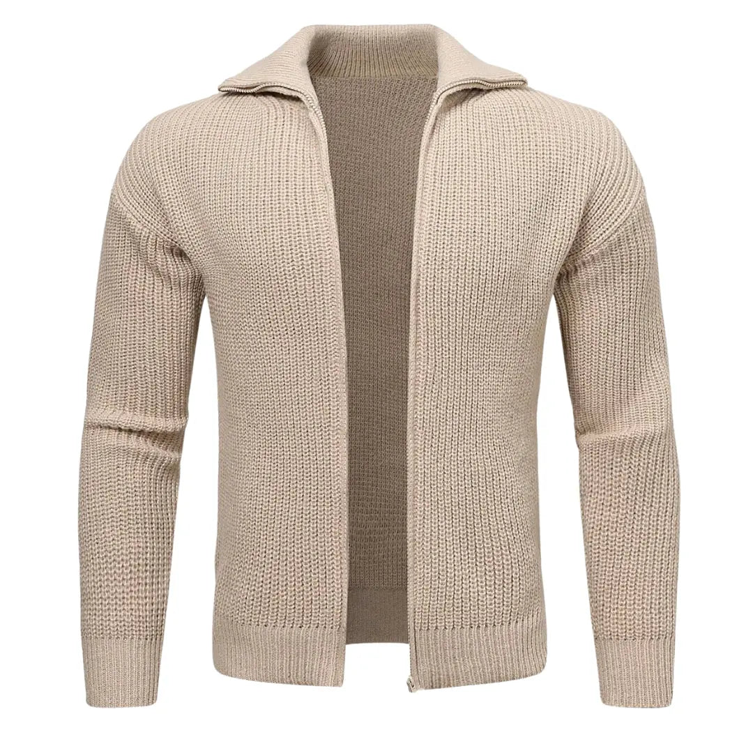 Cozy Zip Up Cardigan - Soft Knit Ribbed Detail - OutfitLondon