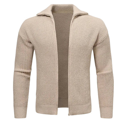 Cozy Zip Up Cardigan - Soft Knit Ribbed Detail - OutfitLondon