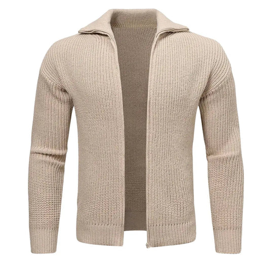 Cozy Zip Up Cardigan - Soft Knit Ribbed Detail - OutfitLondon