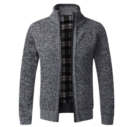 Men's Thick Quilted Zip Up Knitted Jacket