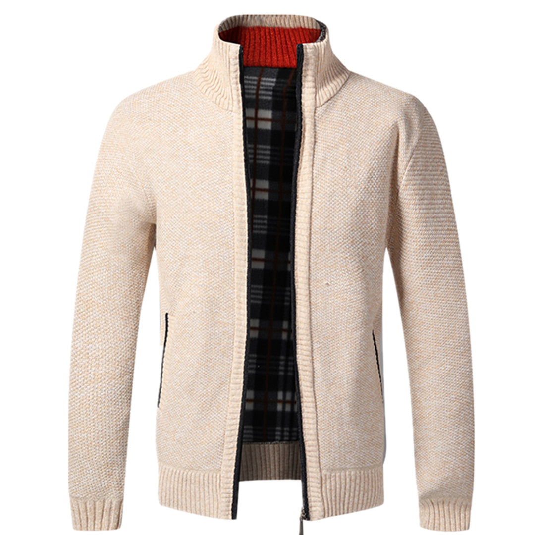 Men's Thick Quilted Zip Up Knitted Jacket