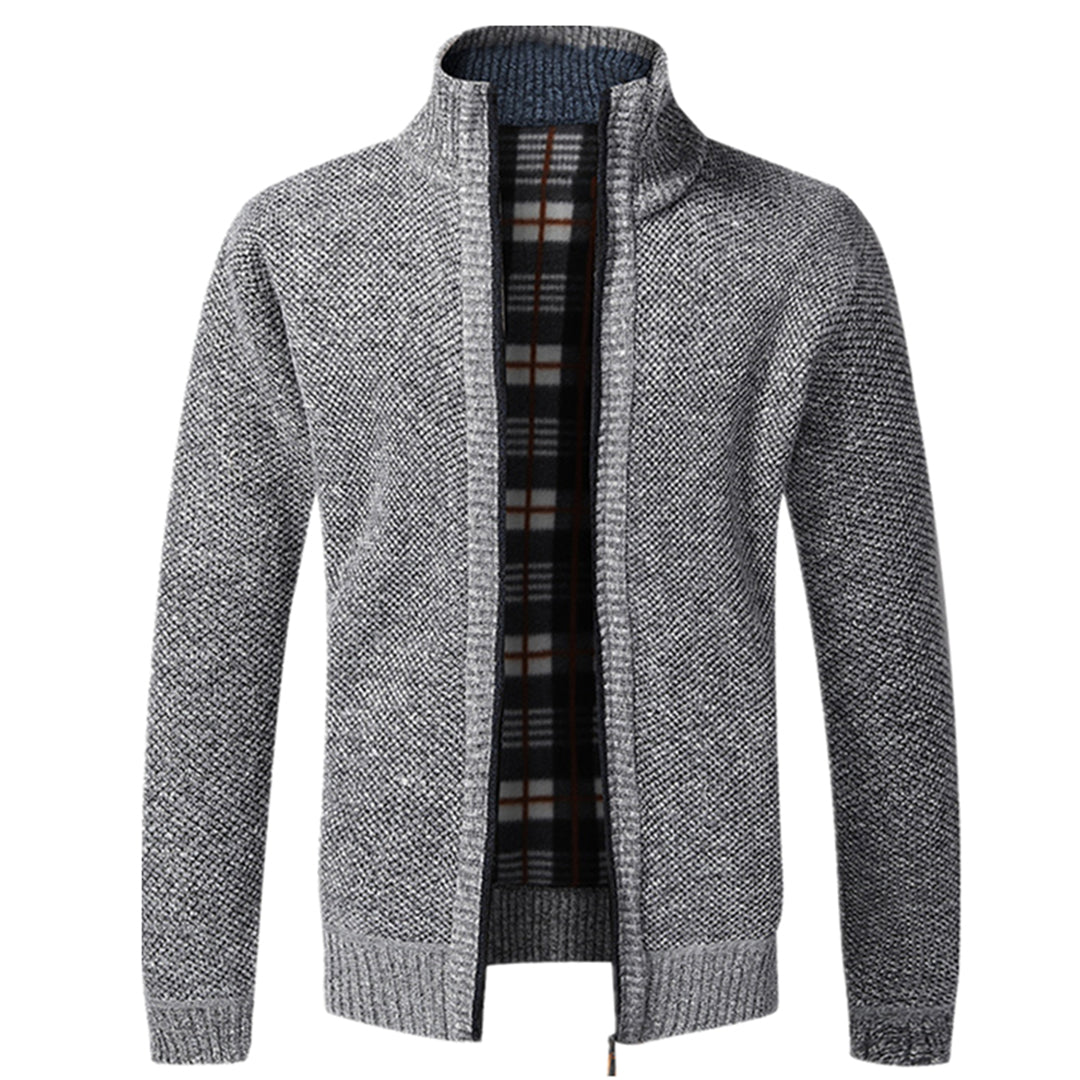Men's Thick Quilted Zip Up Knitted Jacket