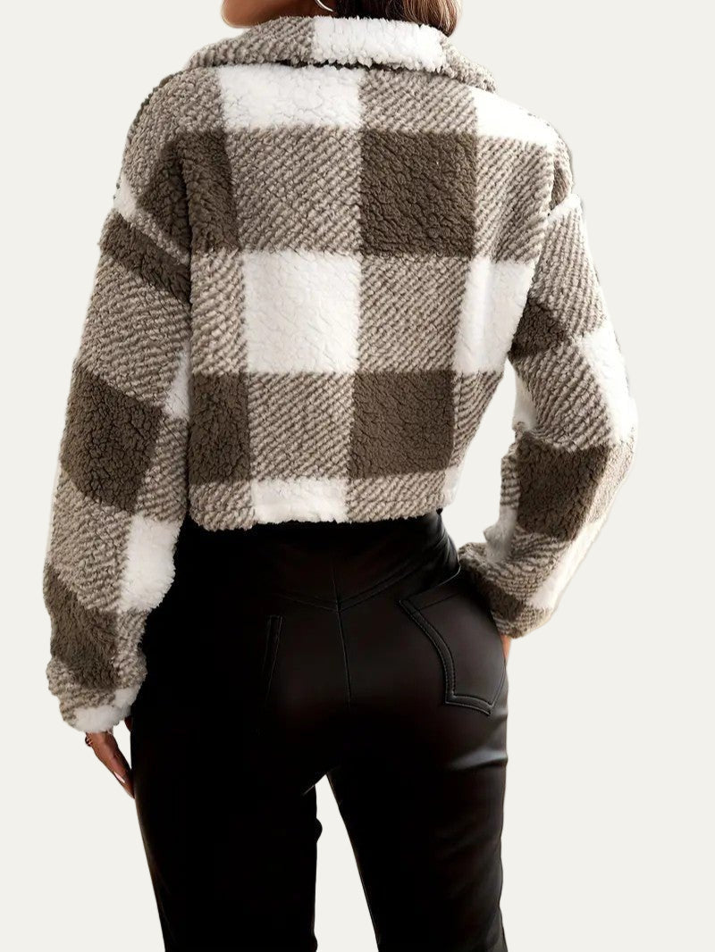 Soft Warm Plaid Crop Fleece Jacket