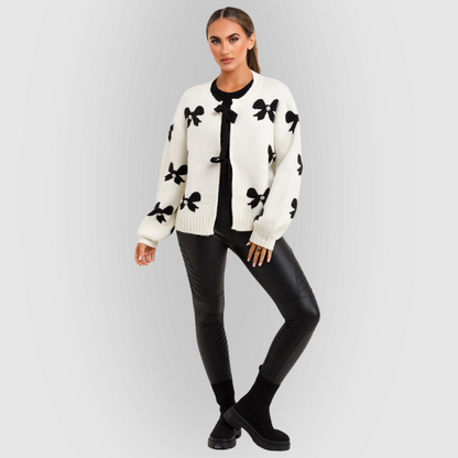 Soft Women's Cable Knit Sweater with Ribbon - OutfitLondon
