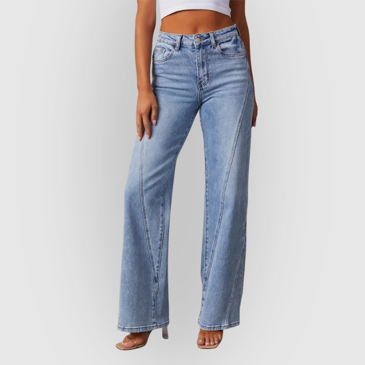 Relaxed Fit Dark Blue High Waisted Jeans - OutfitLondon