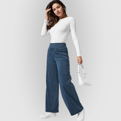 Relaxed Fit High Waist Wide Leg Stretch Jeans - OutfitLondon