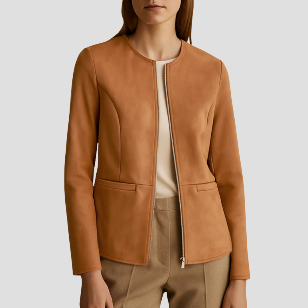 Simple Suede Zip Up Women's Jacket - OutfitLondon