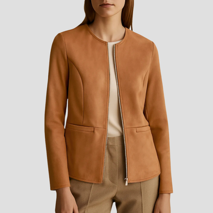 Simple Suede Zip Up Women's Jacket - OutfitLondon