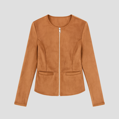 Simple Suede Zip Up Women's Jacket