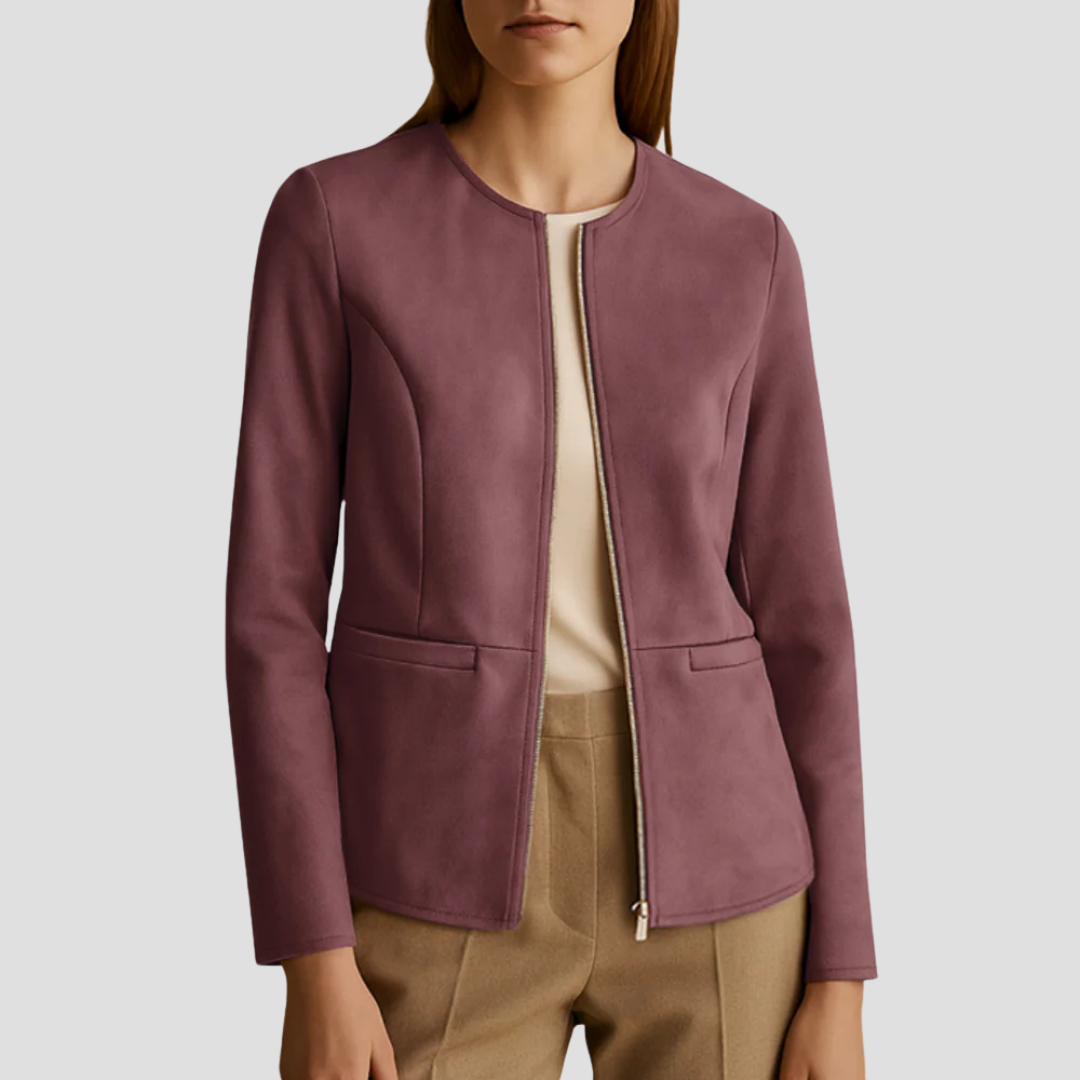 Simple Suede Zip Up Women's Jacket