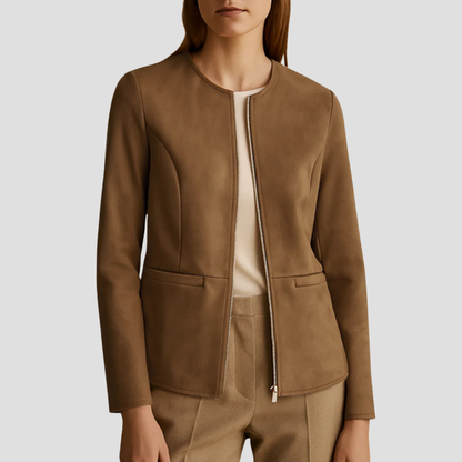 Simple Suede Zip Up Women's Jacket