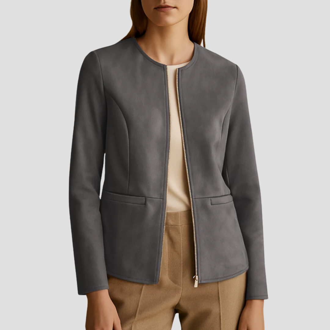 Simple Suede Zip Up Women's Jacket