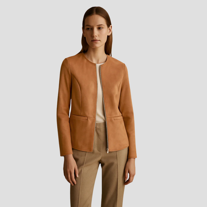 Simple Suede Zip Up Women's Jacket