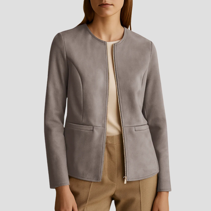 Simple Suede Zip Up Women's Jacket