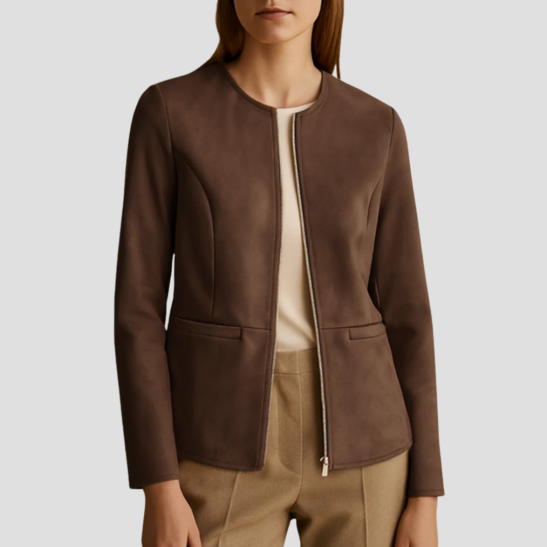 Simple Suede Zip Up Women's Jacket