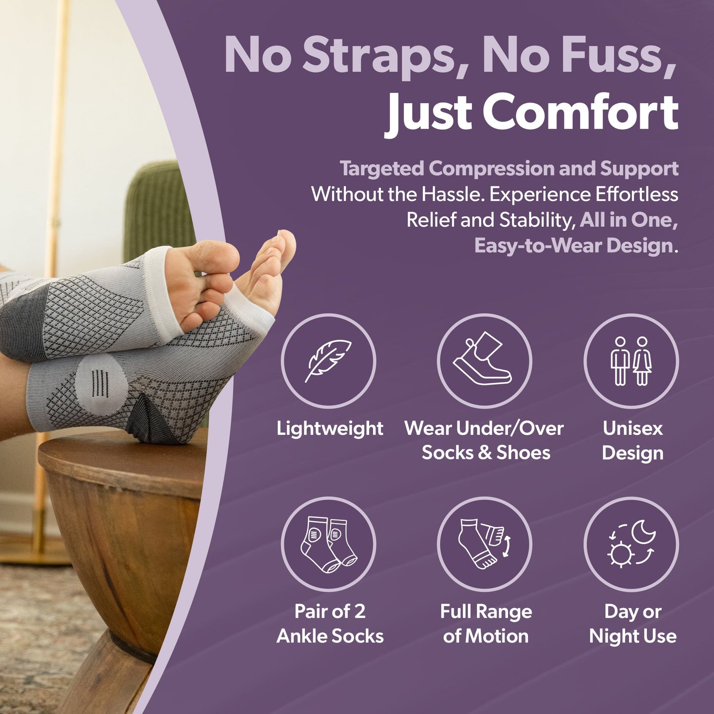 Ankle Compression Socks Support Sleeve – Foot Brace for Plantar Fasciitis, Tendonitis, Arthritis, Ankle Sprains