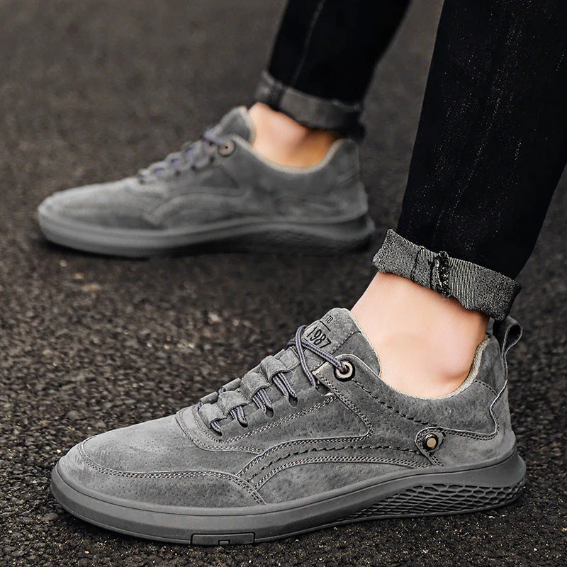 Men's Suede Sneakers with Lace-up Closure and Padded Insole