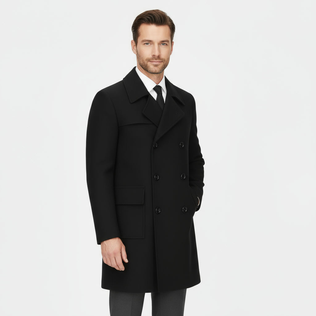 Traditional Warm Mens Navy Pea Coat - OutfitLondon