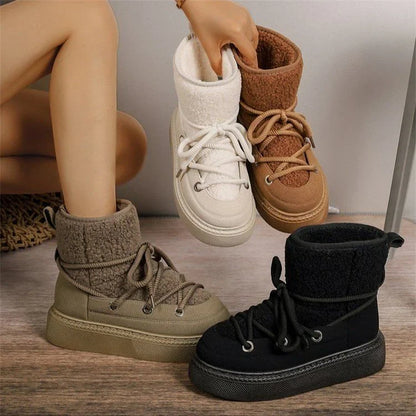 Warm Women's Fuzzy Winter Boots - Lace Up Design