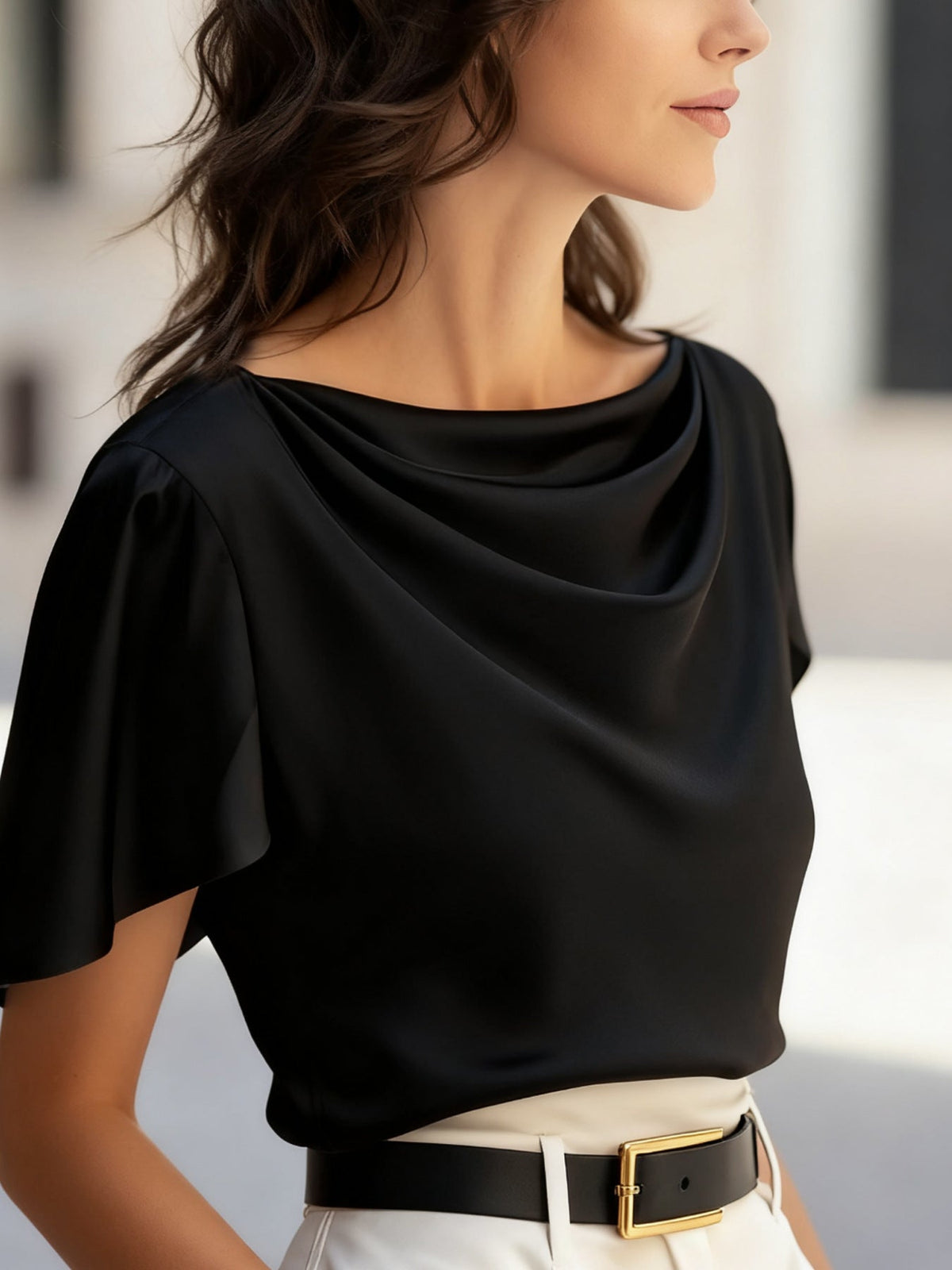 Women's Elegant Draped Short Sleeve Top