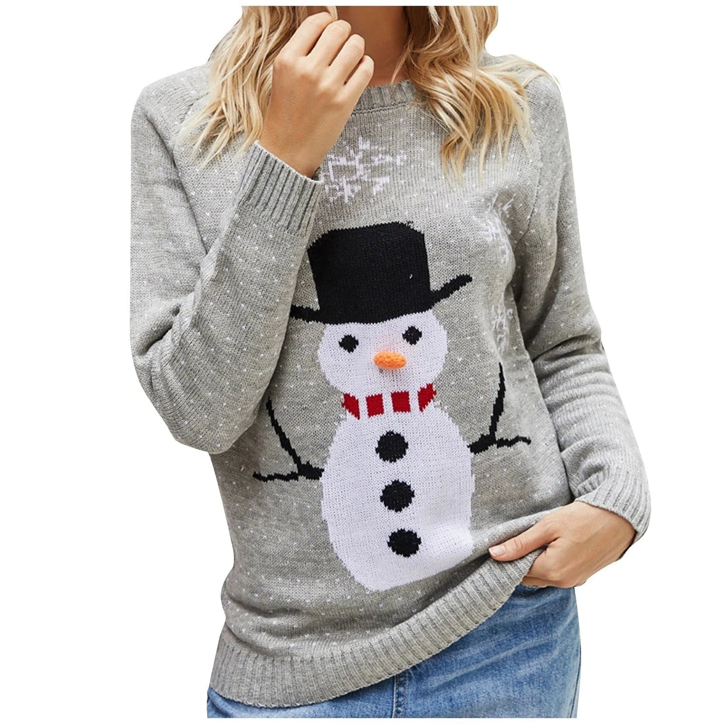 Cozy Christmas Sweatshirt Snowman Round Neck Sweater