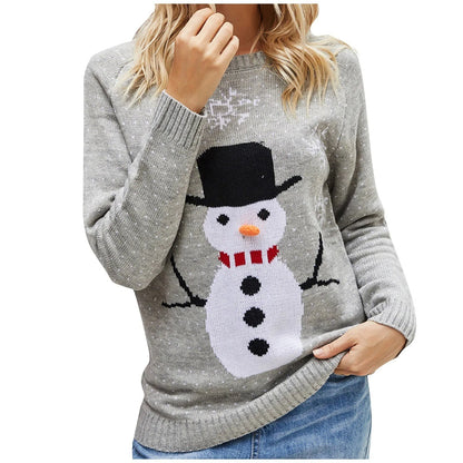 Cozy Christmas Sweatshirt Snowman Round Neck Sweater