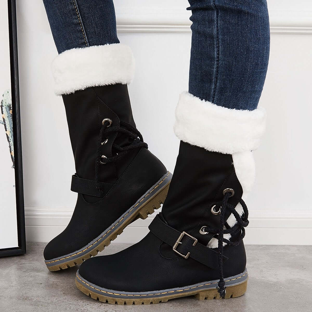 Mid Calf Winter Pull on Booties Mid Knee High Snow Boots