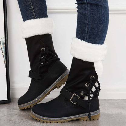 Mid Calf Winter Pull on Booties Mid Knee High Snow Boots
