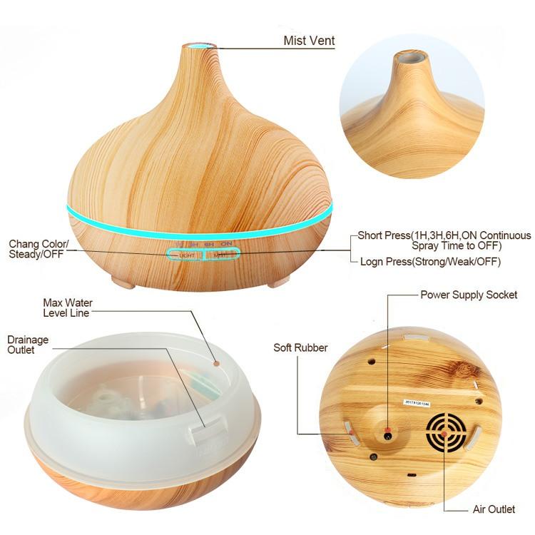 300 ml Essential Oil Diffuser With Dark and Light Wood Grain