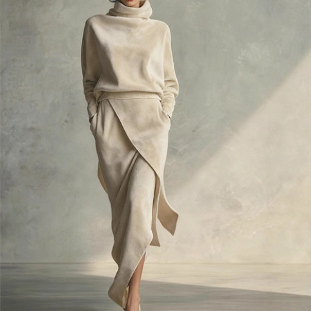 Women's Classic Suede A-Line Dress with Long Sleeves