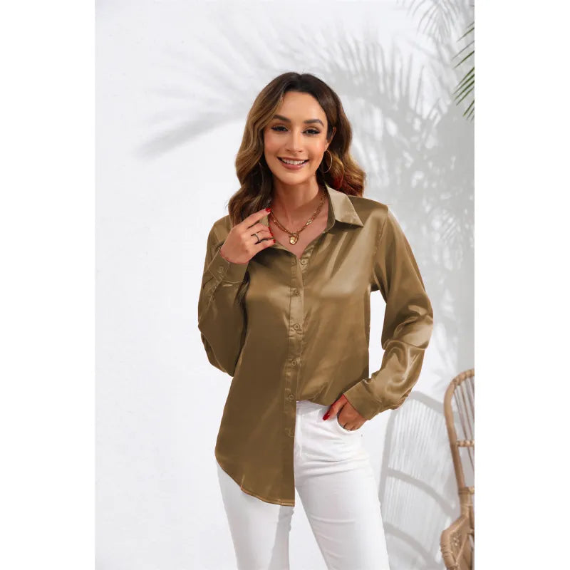 Women's Elegant Silk Long Sleeve Blouse with Flowing Fit